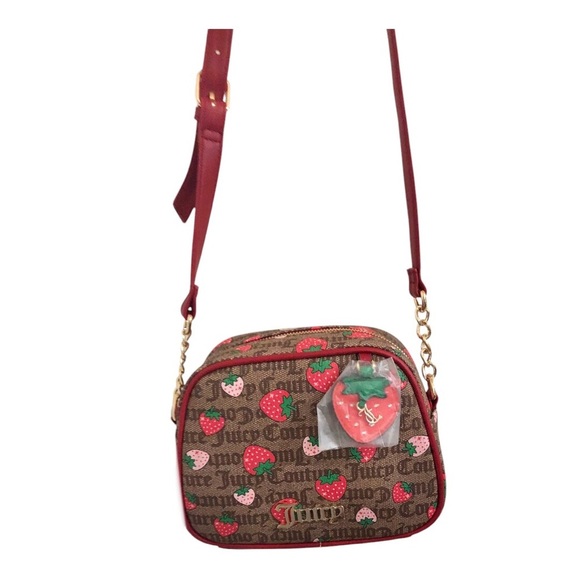 Juicy Couture brown canvas strawberry print crossbody bag with strawberry charm - Picture 9 of 16